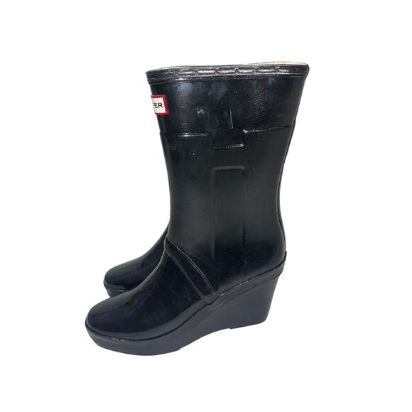 Hunter Kellan Black Wedge Heel Womens Rain Winter Boot Size 7 Waterproof - Picture 3 of 6